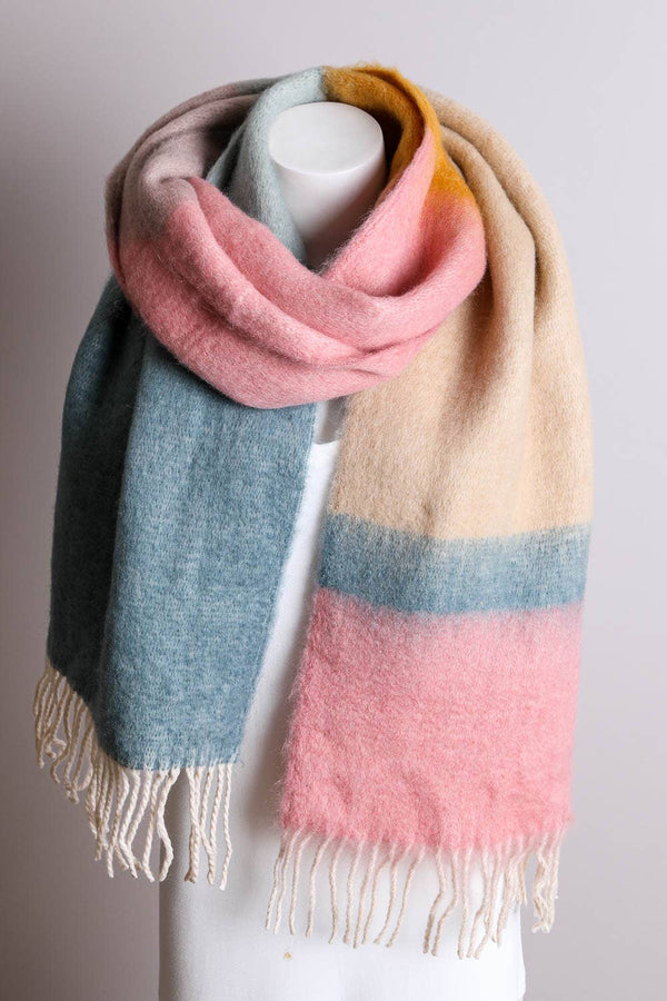 Color Block Faux Mohair Scarf : Pink/Sage
