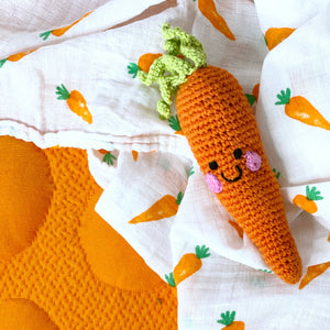 Pebble - Handmade Springtime Baby Carrot Rattle – Organic Cotton Toy