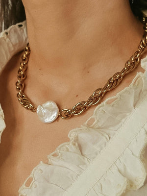 Lo'an Non-Tarnish Bold Pearl Chain Necklace