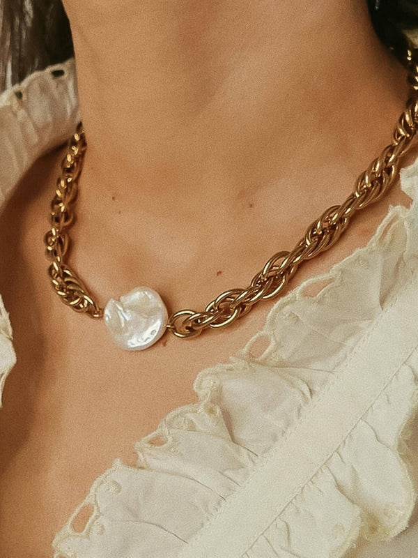 Lo'an Non-Tarnish Bold Pearl Chain Necklace