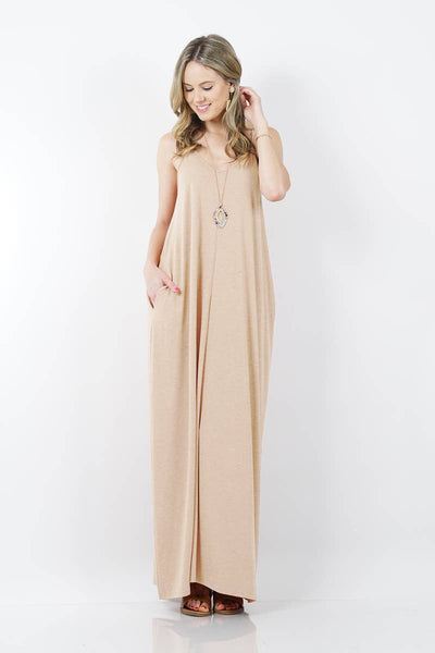 42POPS - ,.. V-NECK CAMI MAXI DRESS /w adjustable strap: L / LT GREY