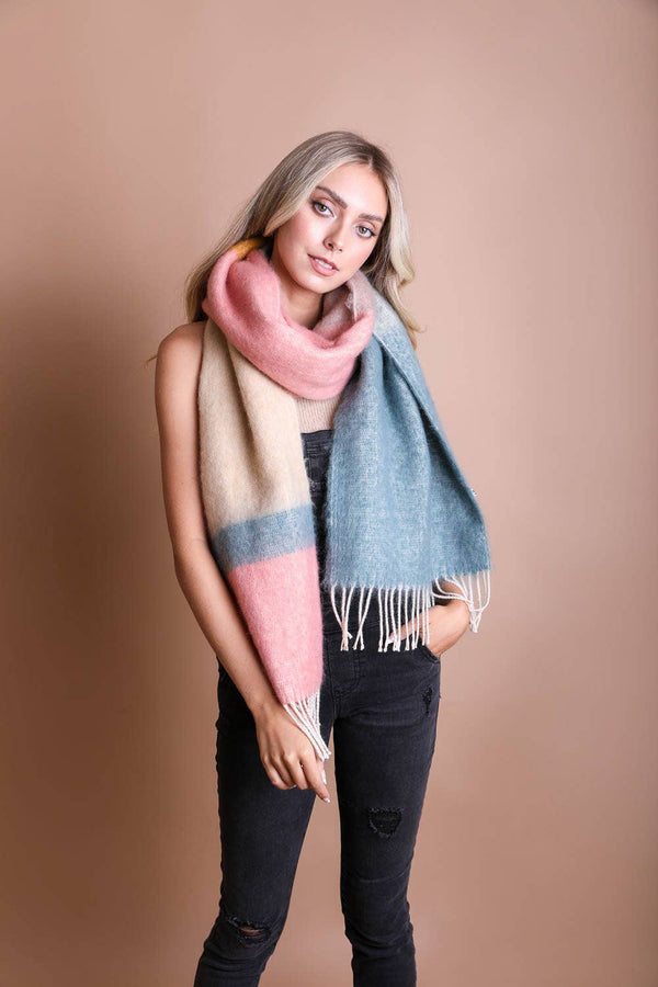 Color Block Faux Mohair Scarf : Pink/Sage