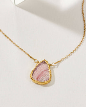 Luna Norte - Earth, Wind and Fire Stone Necklace Gold- Rhodochrosite