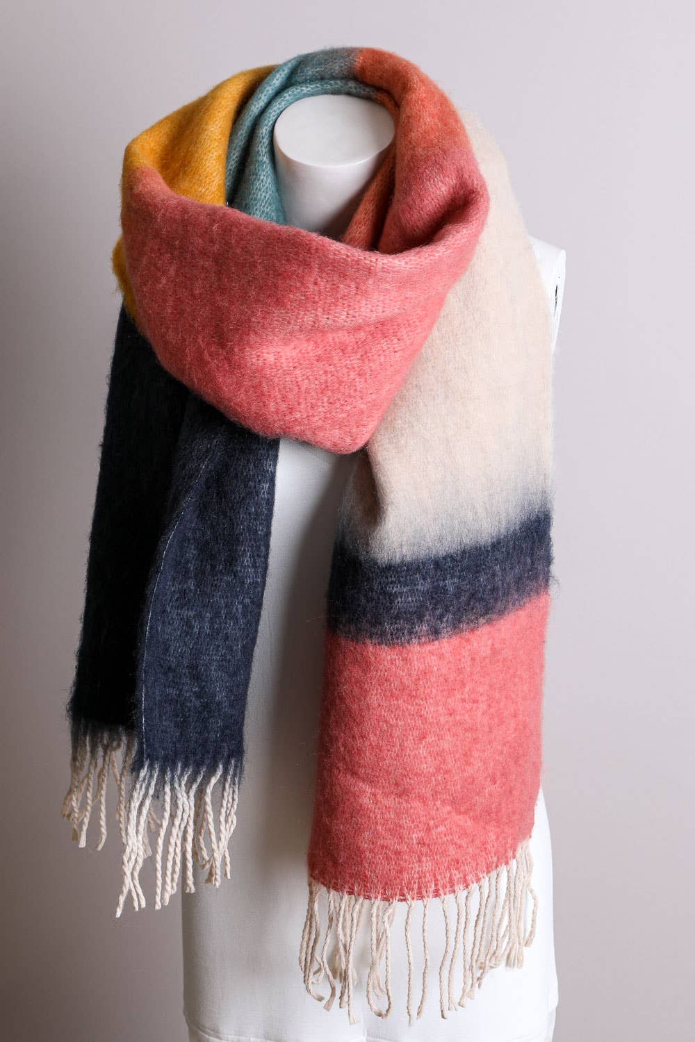 Cozy Color Block Scarf - Rose + Navy