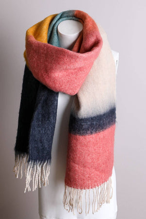 Color Block Faux Mohair Scarf : Pink/Sage