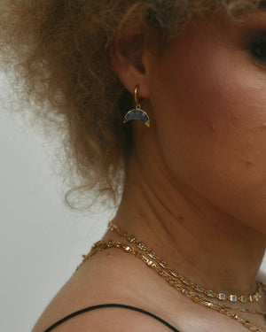 Coffee Moonstone Crescent Huggie Hoop Earrings