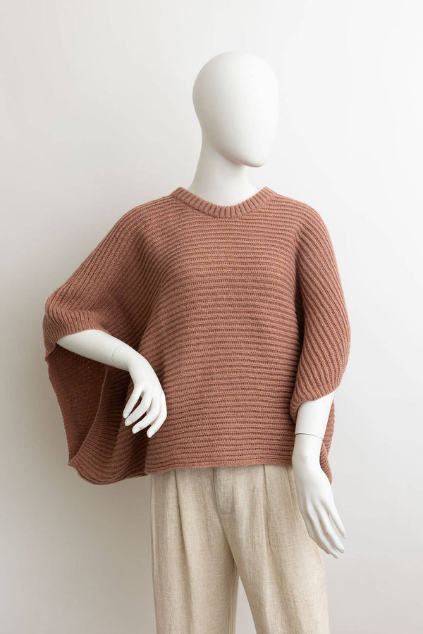 Black Metro Elegance Rib-Knit Arm Poncho