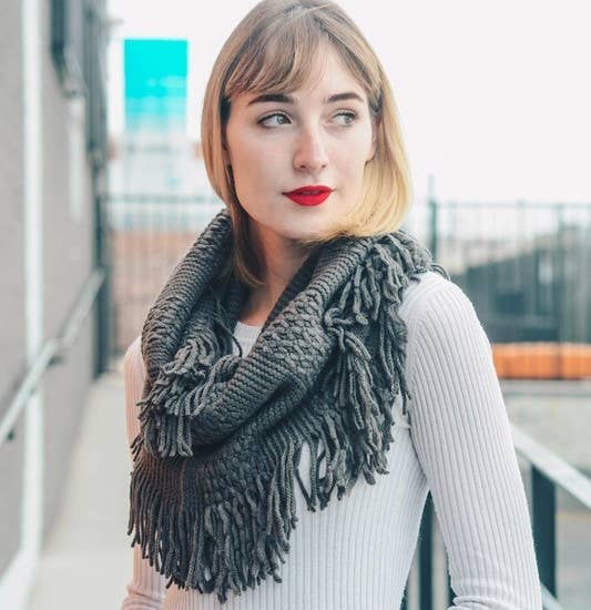 Leto Accessories - Pointelle Fringe Infinity Scarf - Fall Favorite: Mocha