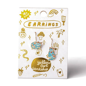 Yellow Owl Workshop - Floral Cat Drop Earrings | Gold Jewelry Cat Lover Gift