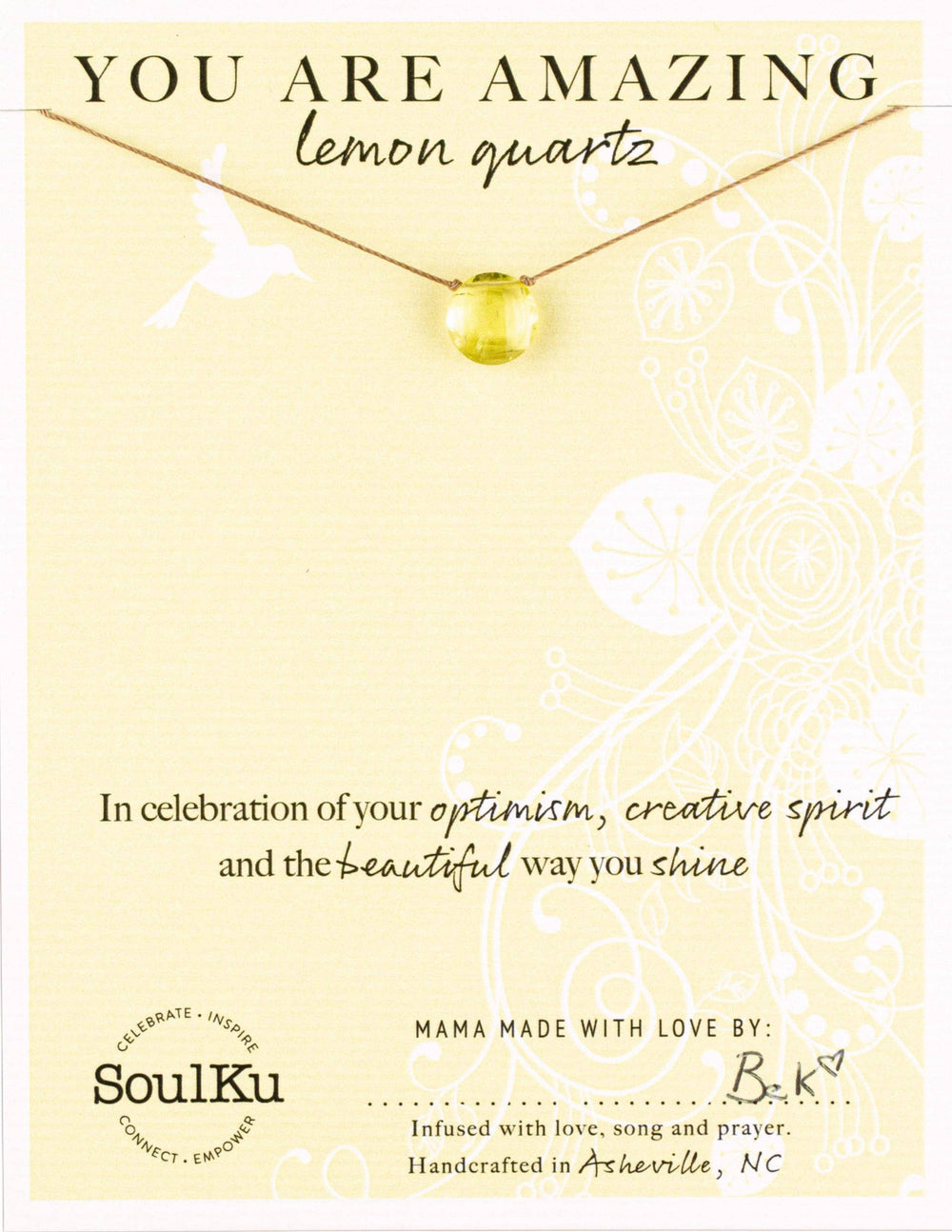 Lemon Quartz Beam Necklace for You Are Amazing