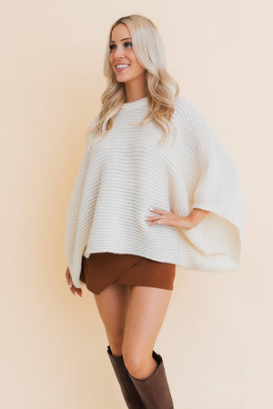 Black Metro Elegance Rib-Knit Arm Poncho