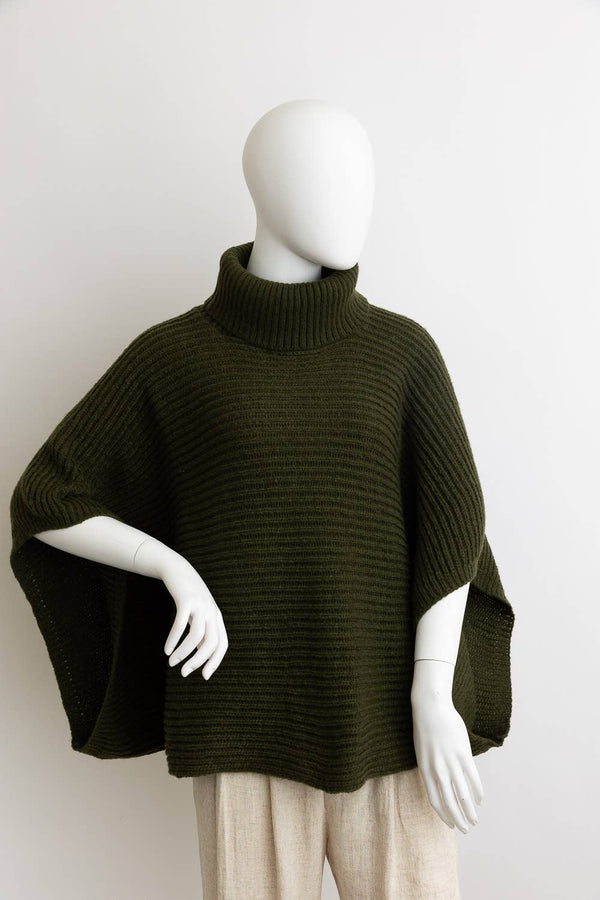 Leto Accessories - 🐢 Turtleneck Ribbed Knit Poncho w/ Armholes: Oatmeal