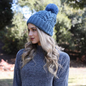 Pink Cable Knit Pom Beanie