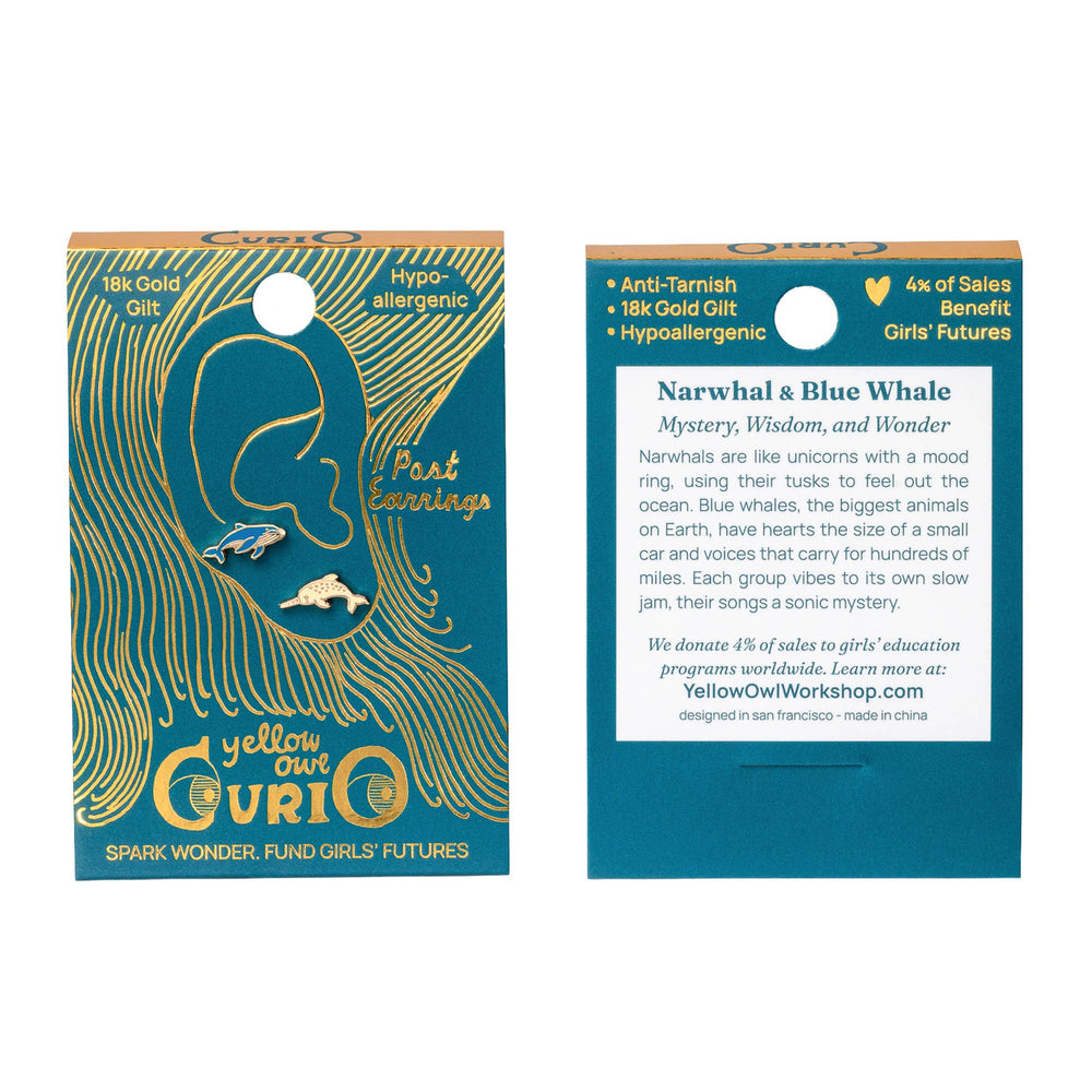 Yellow Owl Workshop - CURIO Whale & Narwhal Earrings | Aquarium Gift Gold Studs