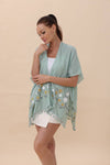 Floral Embroidered Tassel Hem Kimono Cardigan