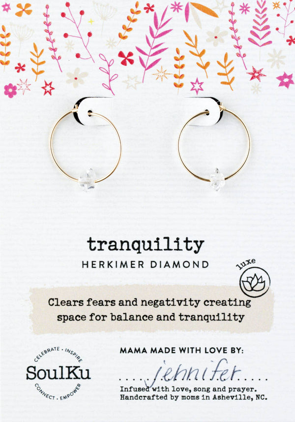 Tranquility Gold Hoop Earrings - Herkimer Diamond