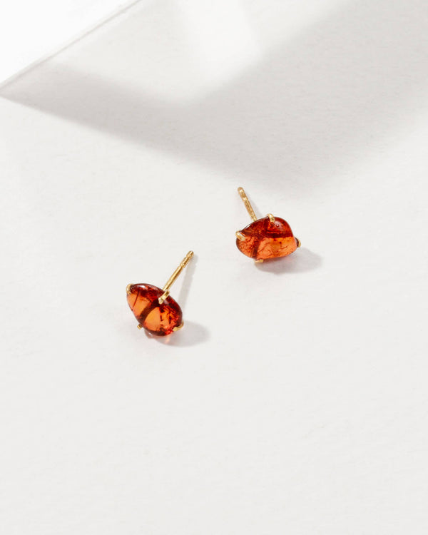 Raw Amber Post Earrings - 14KT Gold Plated Sterling Silver
