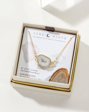 White Agate Geode Earthly Geode Necklace- Agate & Moonstone