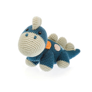 Pebble - Handmade Stegosaurus Baby Rattle | Organic Cotton | Blue