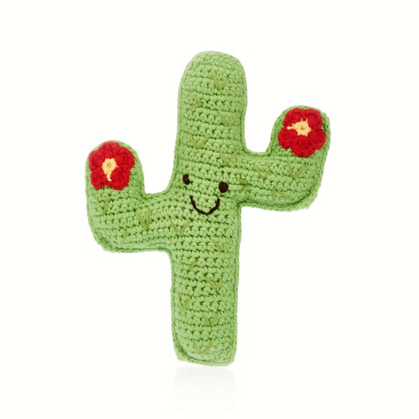 Pebble - Green Cactus Rattle – Handmade Organic Cotton Baby Toy