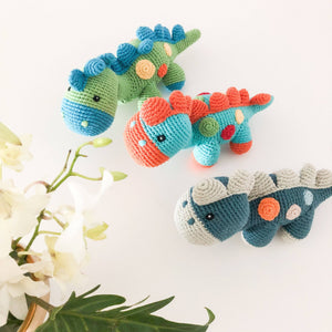 Pebble - Handmade Stegosaurus Baby Rattle | Organic Cotton | Blue