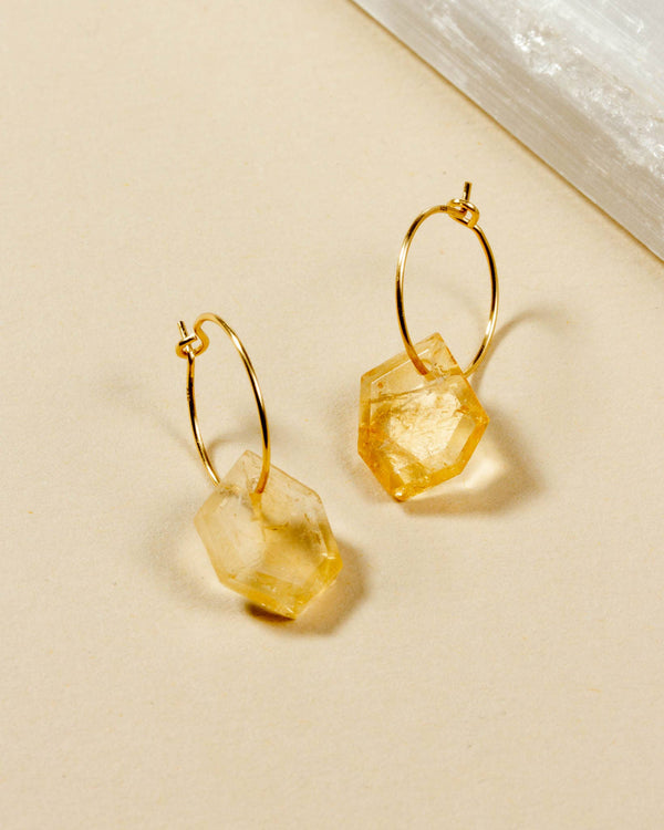 Citrine Geometry Mini Hoop Earrings