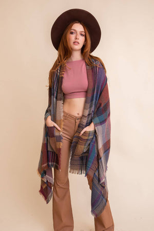 Leto Accessories - All Time Bestselling - Multicolor Plaid Pocket Ruana ❤️: Rust