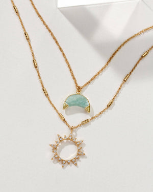 Golden Sun & Aquamarine Moon Necklace Set