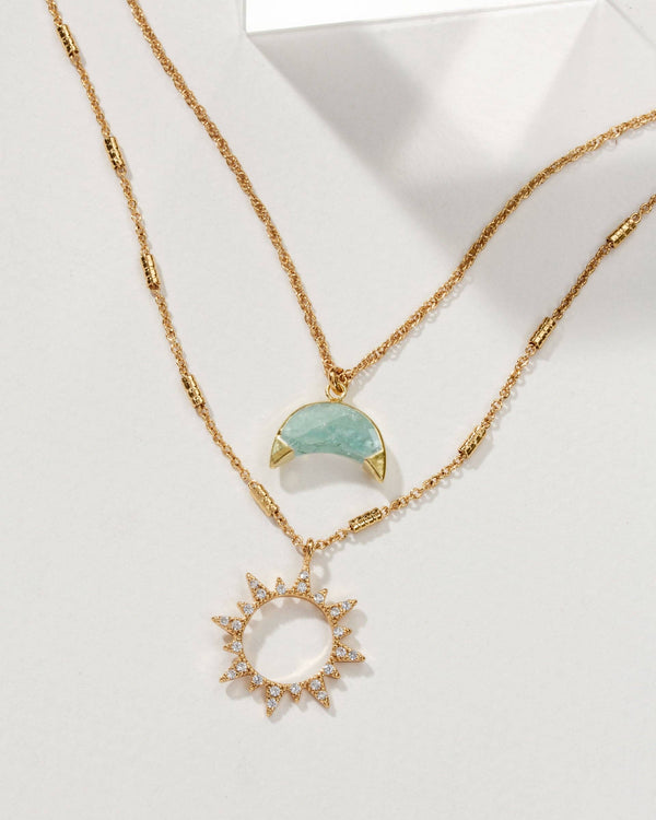 Golden Sun & Aquamarine Moon Necklace Set