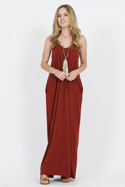 42POPS - ,.. V-NECK CAMI MAXI DRESS /w adjustable strap: M / LTGREEN