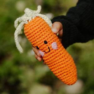 Pebble - Handmade Springtime Baby Carrot Rattle – Organic Cotton Toy