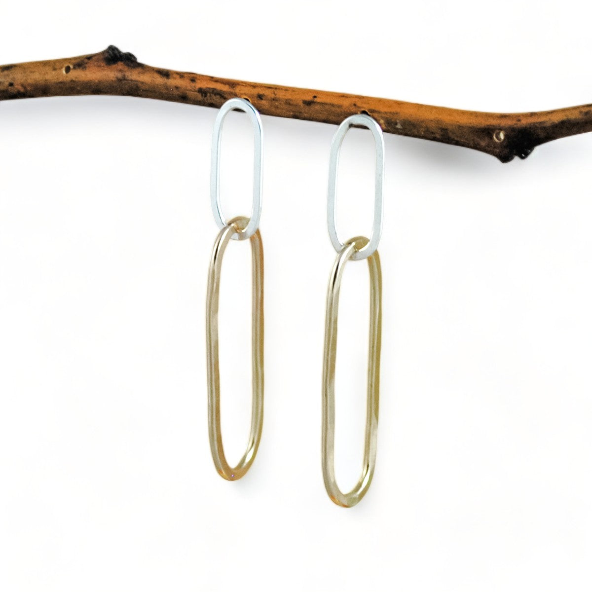 Oval Paperclip Stud Dangle Earrings - mixed metals