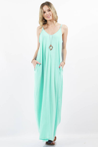 42POPS - ,.. V-NECK CAMI MAXI DRESS /w adjustable strap: L / LT GREY