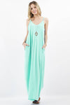 42POPS - ,.. V-NECK CAMI MAXI DRESS /w adjustable strap: M / LTGREEN