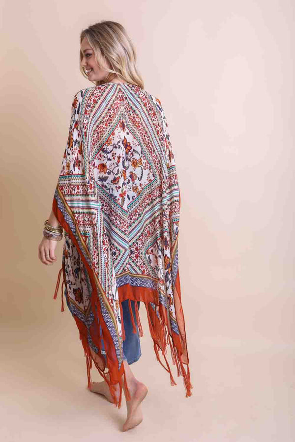 Terra Cotta Bohemian Diamond Tassel Kimono