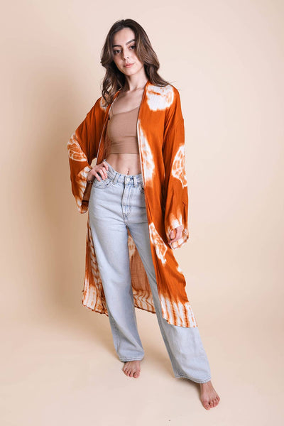 Boho Vibes Tie-Dye Longline Wrap Kimono