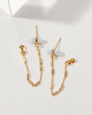 Luna Norte - After Party Front-to-Back  Chain Earrings - Moonstone