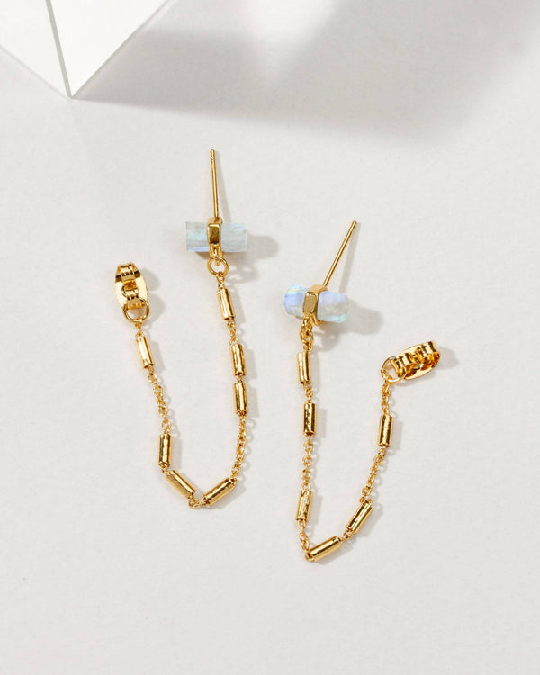 Luna Norte - After Party Front-to-Back  Chain Earrings - Moonstone