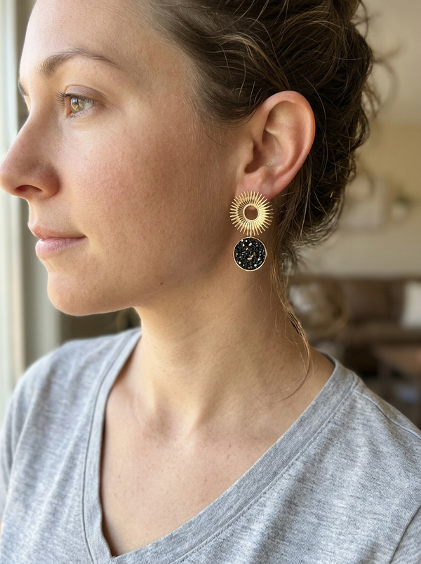 Nomi Brass and Gemstone Resin Earrings