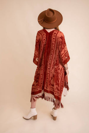 Leto Accessories - Western Velvet Mesh Tapestry Tassel Kimono