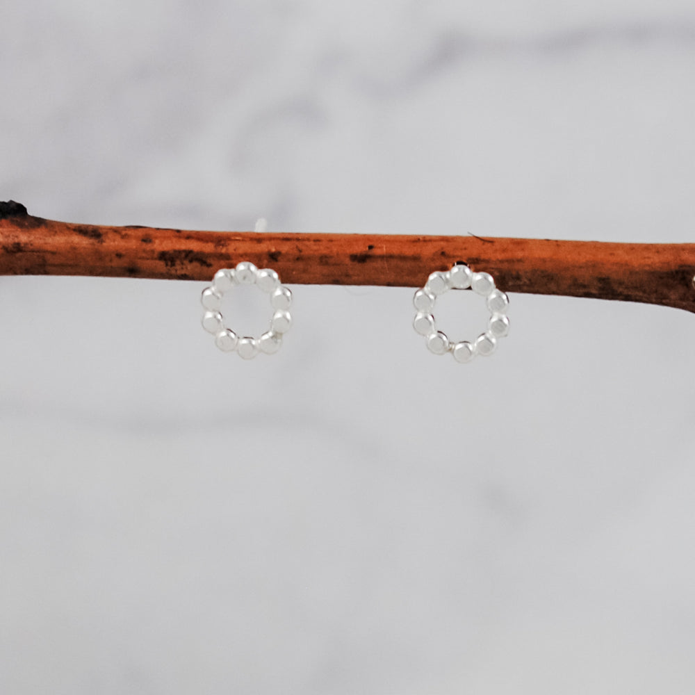 Extra Small Beaded Circle Studs - sterling silver