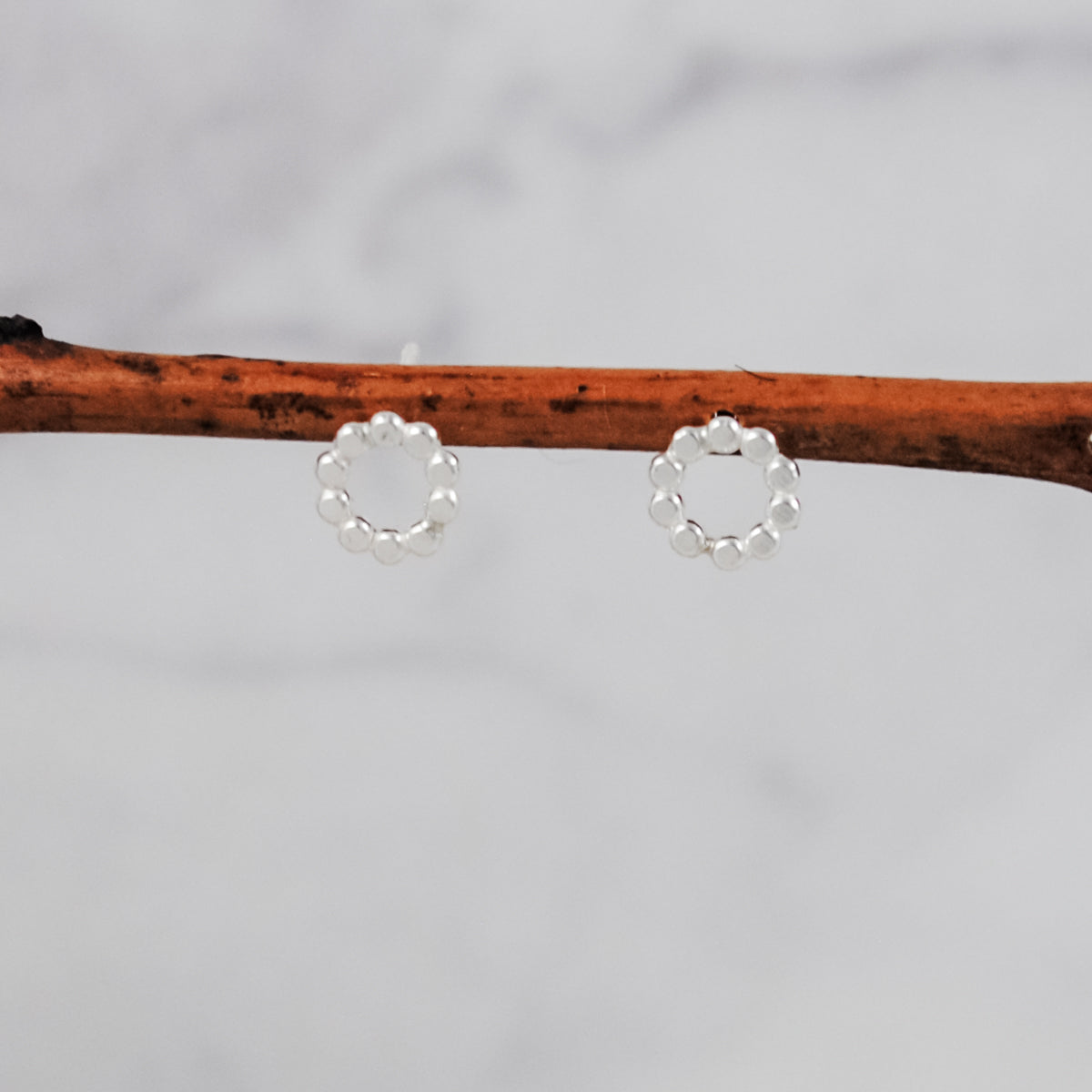 Extra Small Beaded Circle Studs - sterling silver