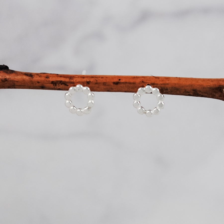 Extra Small Beaded Circle Studs - sterling silver