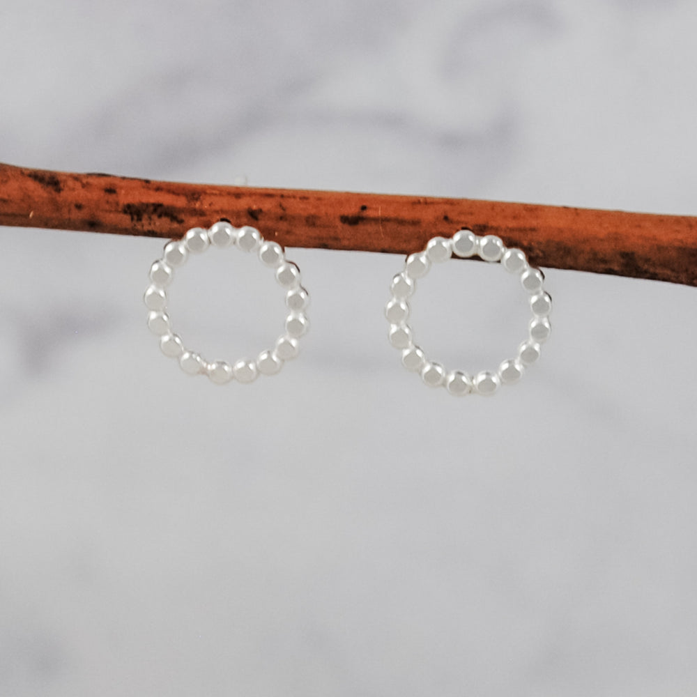 Medium Beaded Circle Studs - sterling silver