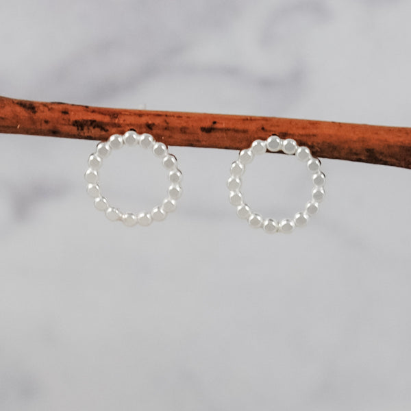 Medium Beaded Circle Studs - sterling silver