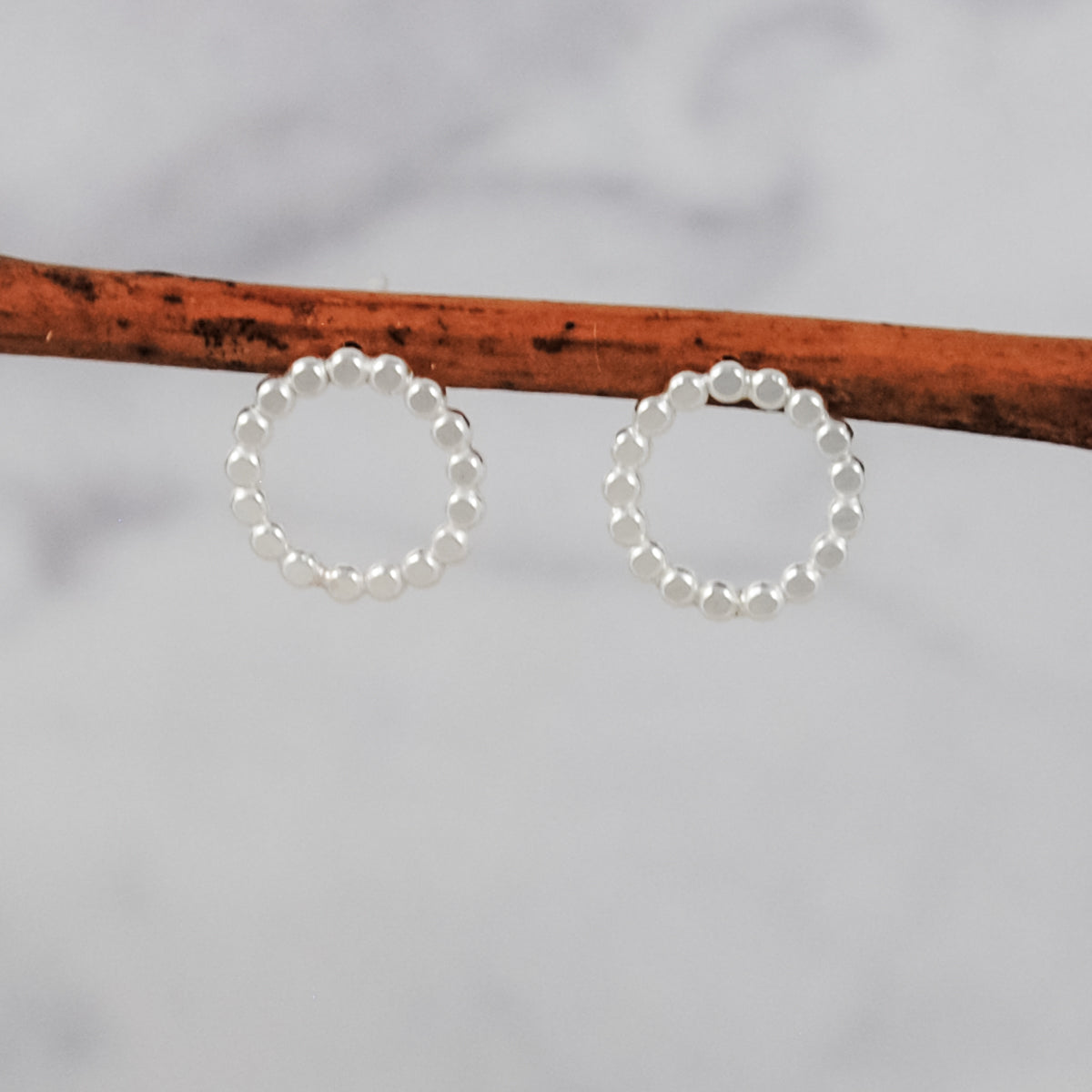 Medium Beaded Circle Studs - sterling silver