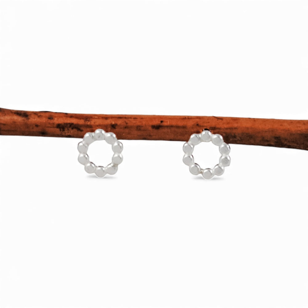 Extra Small Beaded Circle Studs - sterling silver