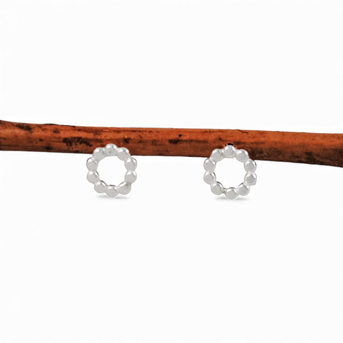 Extra Small Beaded Circle Studs - sterling silver