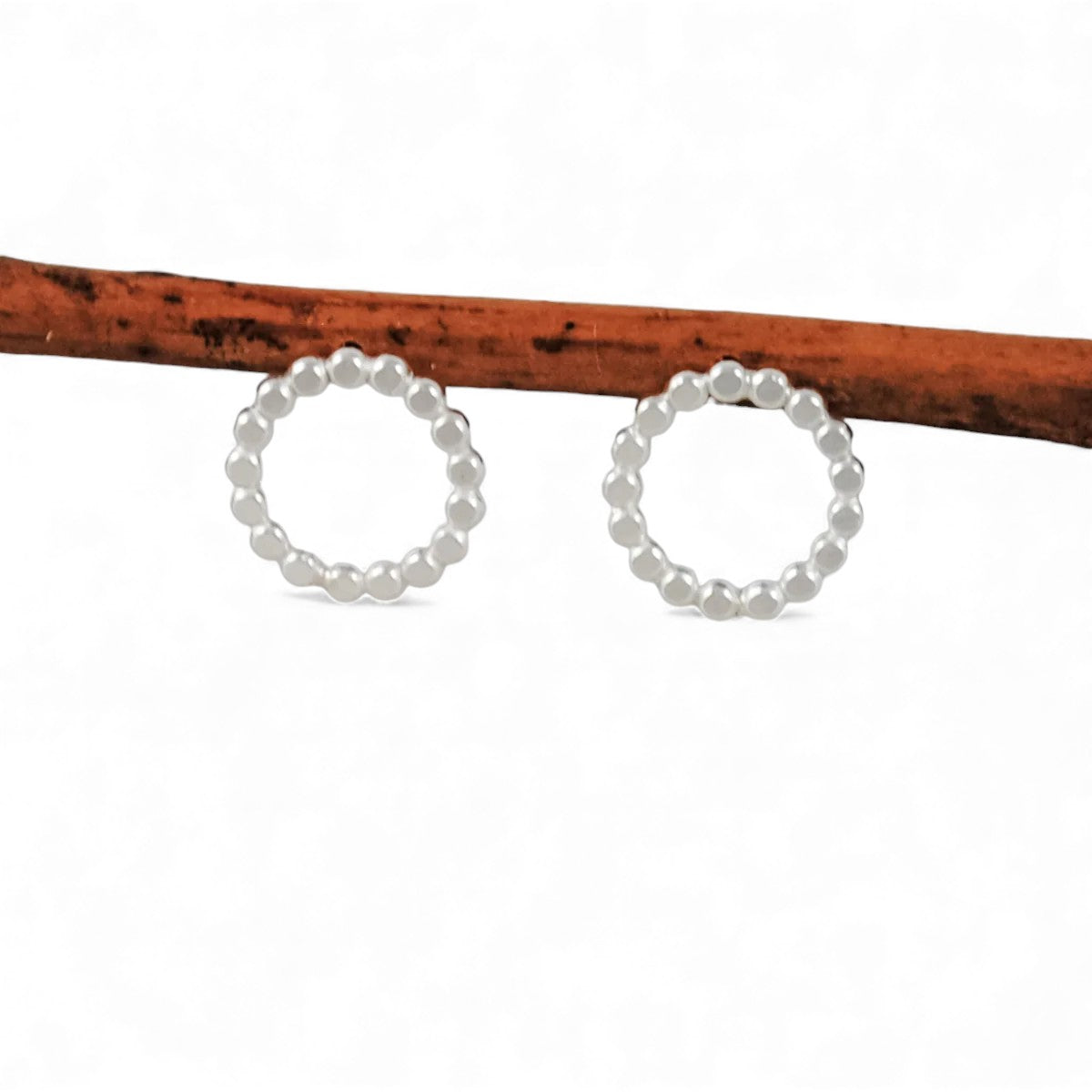 Medium Beaded Circle Studs - sterling silver