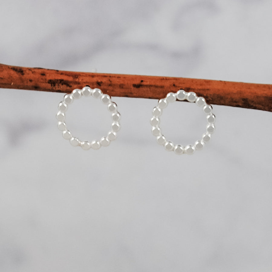 Medium Beaded Circle Studs - sterling silver